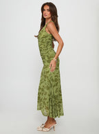Women's Stefanya Gathered Maxi Dress Green Floral — Dress
