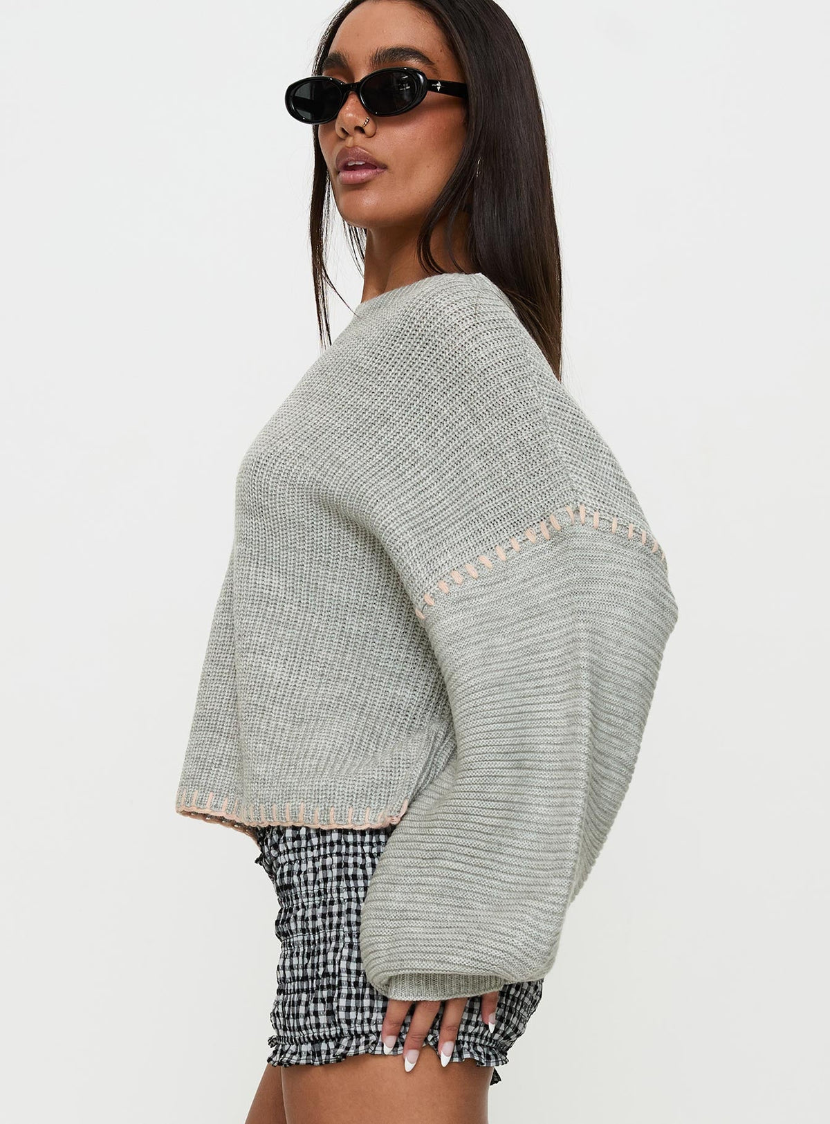 Women's Baby I'm Back Knit Sweater Grey / Pink
