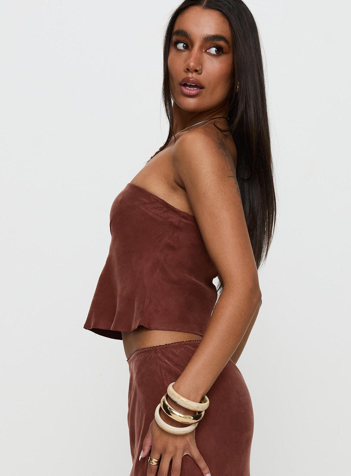 Women's Lucelia Strapless Top Brown — Matching Set