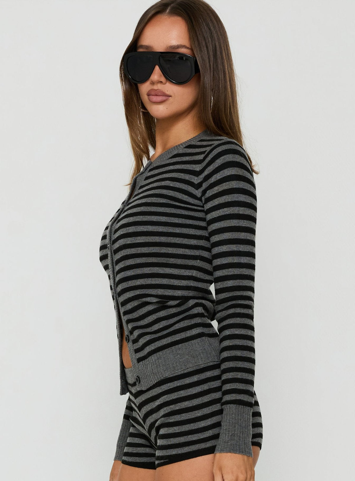 Women's Lauraine Cardigan Grey / Black Stripe — Sweater