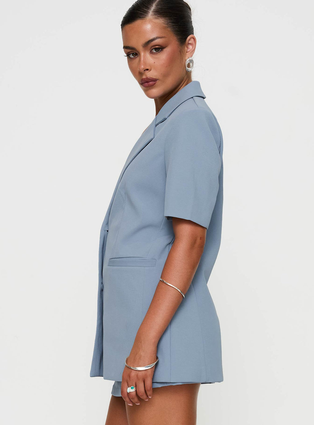 Women's Bisou Bisou Short Sleeved Blazer Blue — Jacket