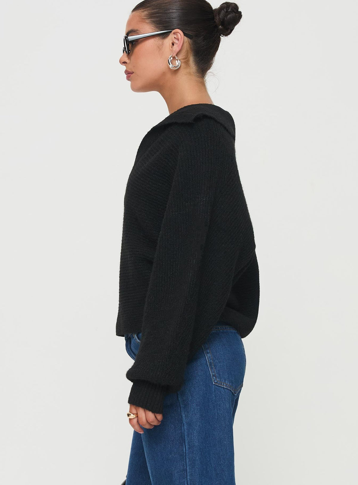 Women's Bella Notched Neck Sweater Black