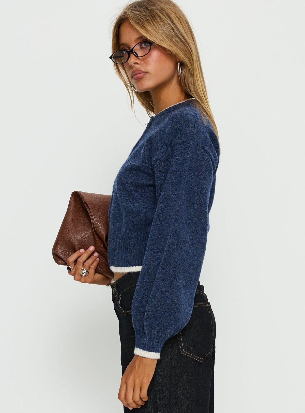 Women's Amandi Zip Through Knit Jumper Navy / Cream — Sweater