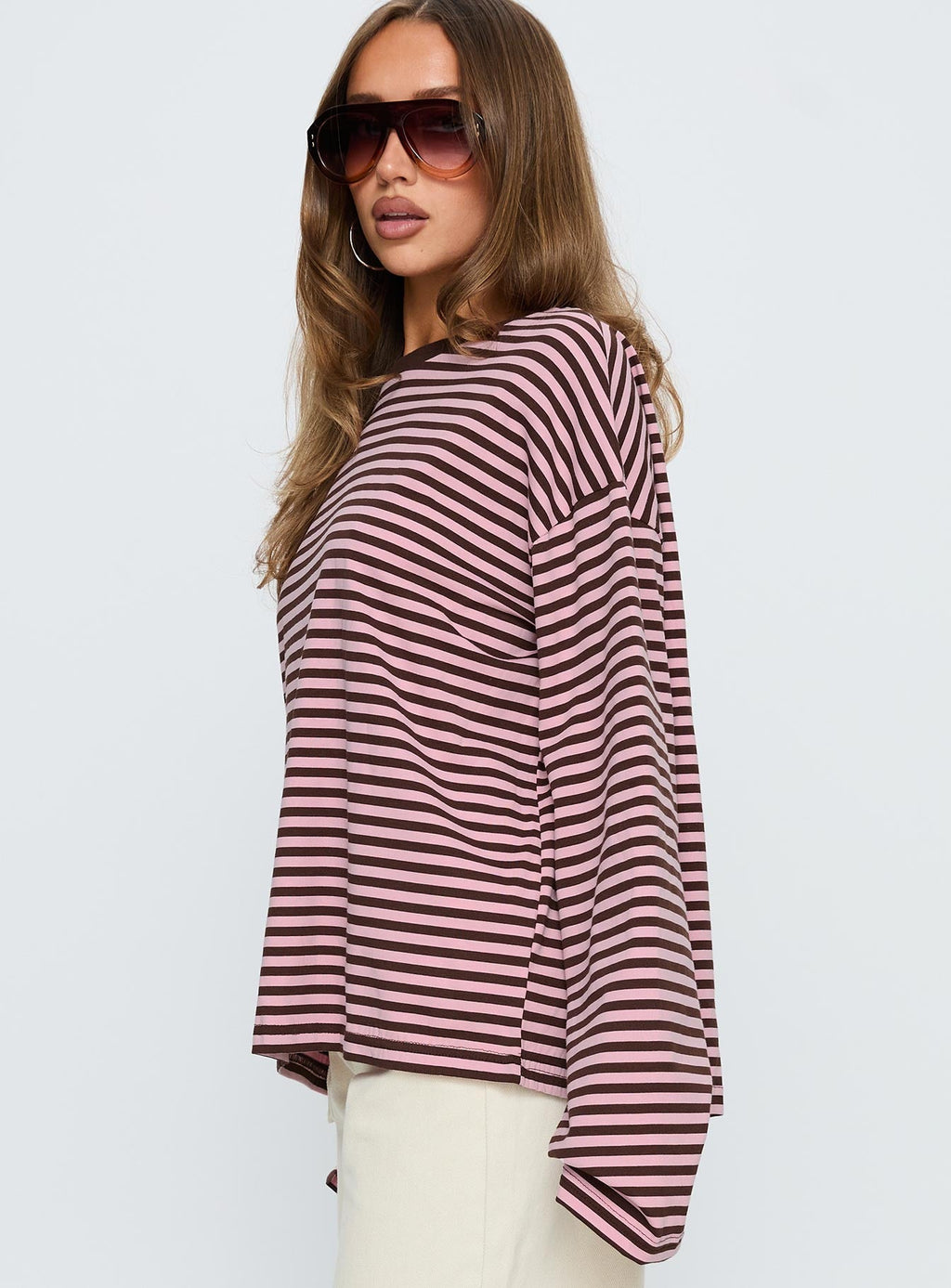 Women's Settle Down Long Sleeve Top Pink / Brown Stripe