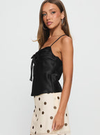Women's Sizzling Tie Detail Satin Top Black