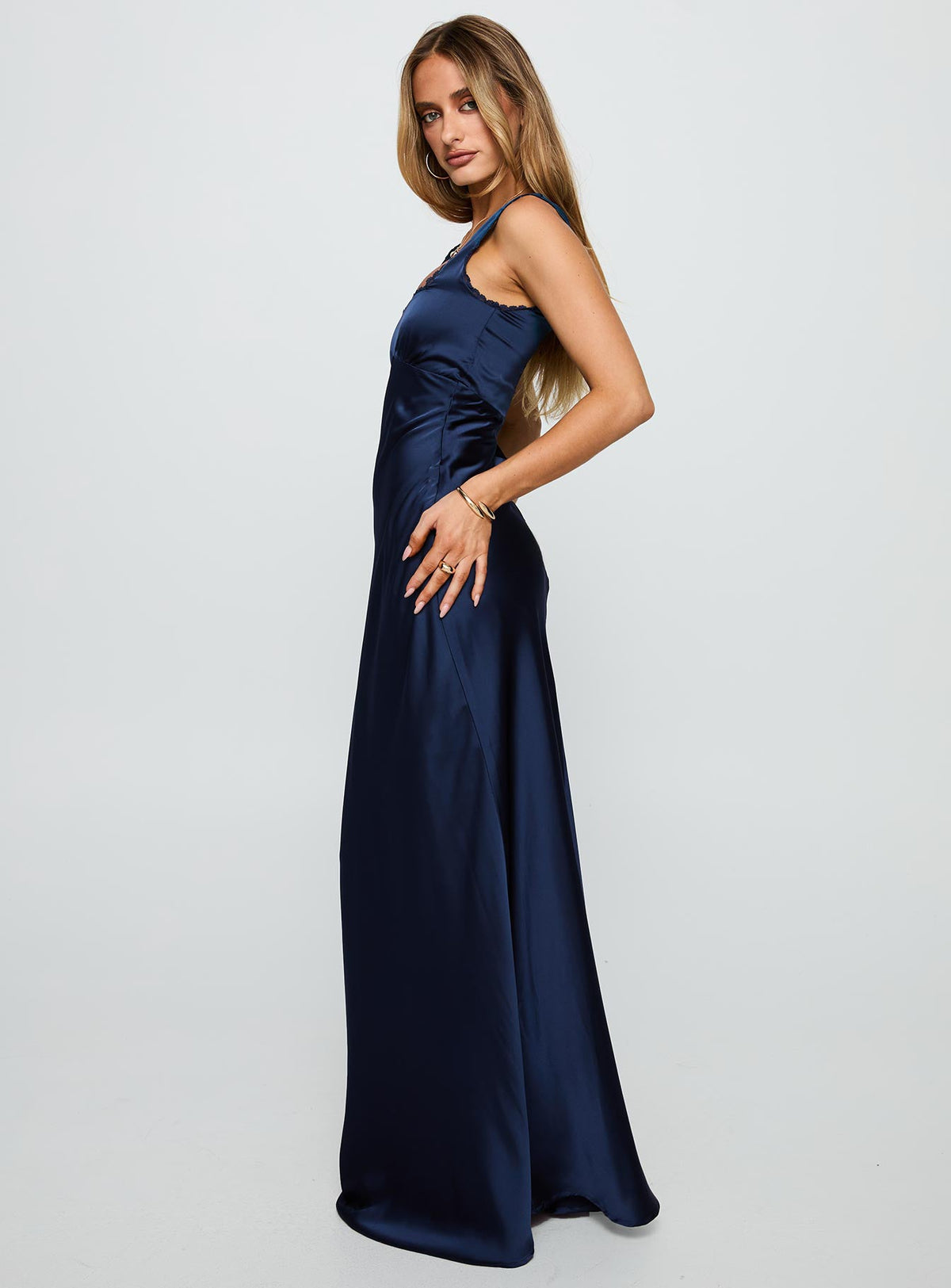 Women's Dasha Satin Maxi Dress Navy — Dress