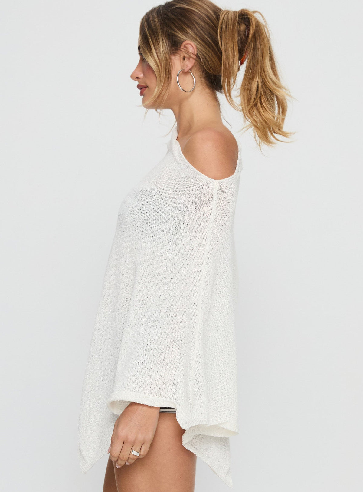 Women's Rouse Off Shoulder Knit Poncho White — Sweater