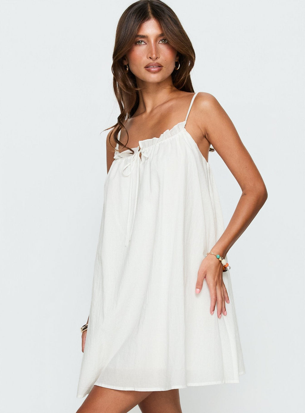 Women's Kind Of Wonderful Tie Detail Baby Doll Mini Dress White — Dress