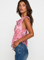 Women's Blame The Rain Cowl Neck Top Pink Paisley