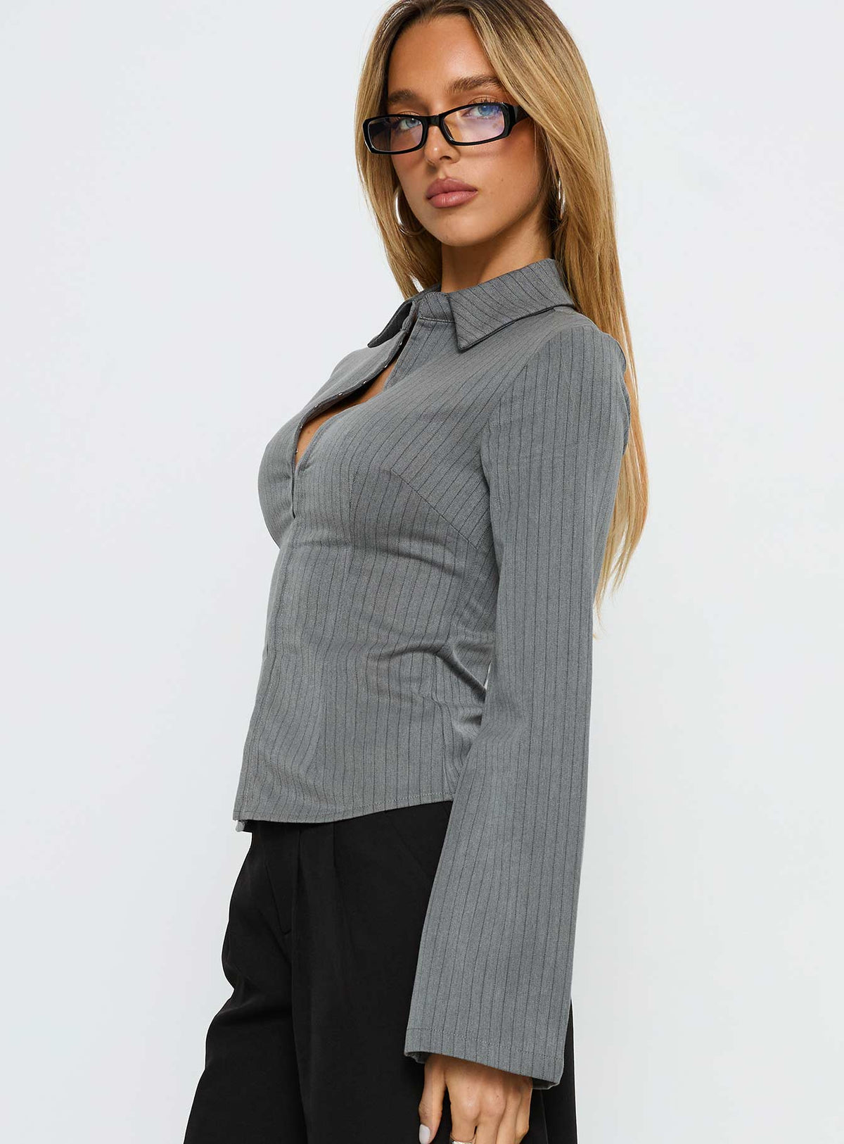 Women's Dawna Hook And Eye Corset Top Grey Pinstripe