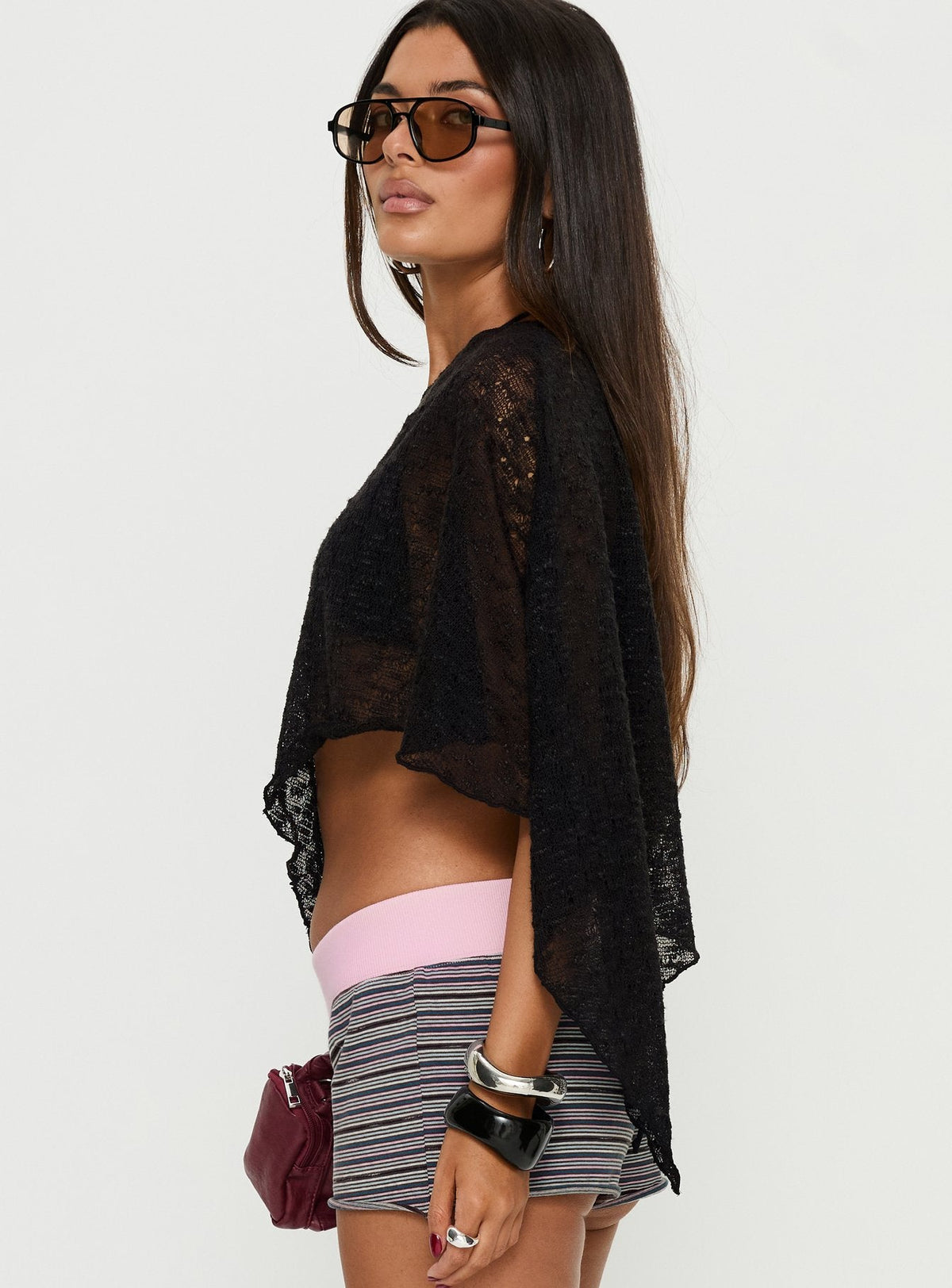 Women's Nelida Sheer Poncho Black — Sweater
