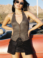 Women's Running Away Faux Leather Halter Top Brown