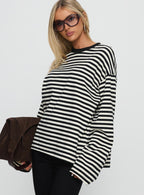 Women's Settle Down Long Sleeve Top Black / White Stripe