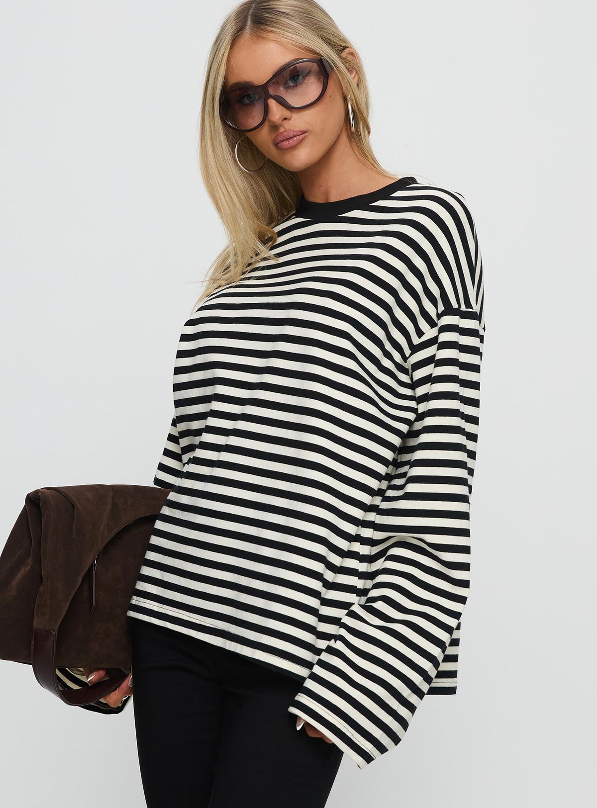 Women's Settle Down Long Sleeve Top Black / White Stripe