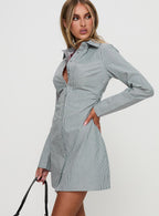 Women's Publicity Long Sleeve Mini Dress Blue Pinstripe — Dress
