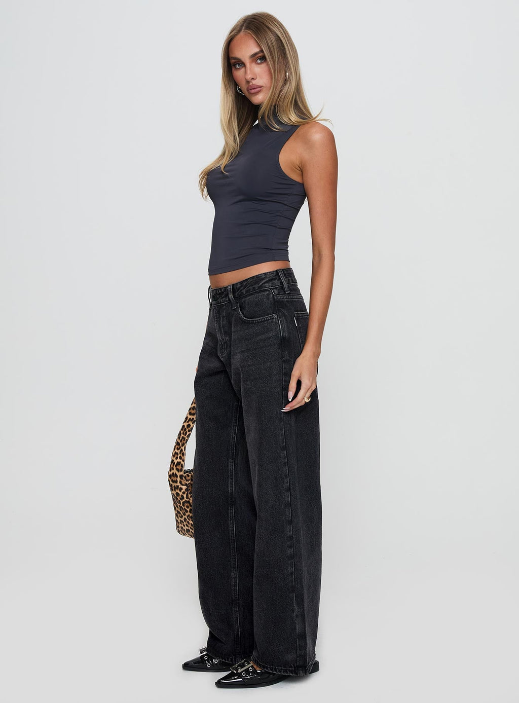 Women's Serenitia Mid Rise Straight Leg Jeans Washed Black Tall