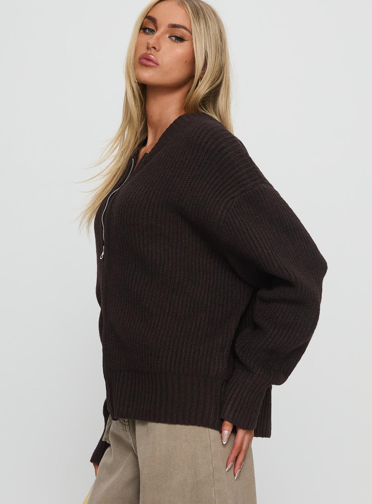 Women's Lexene Zip Through Jumper Chocolate — Sweater