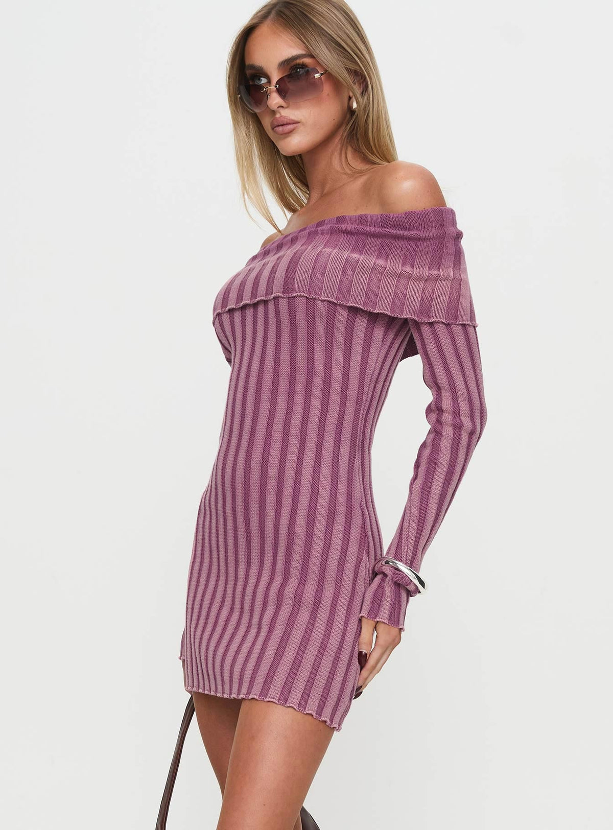 Women's Kalesie Long Sleeve Rib Mini Dress Pink — Dress