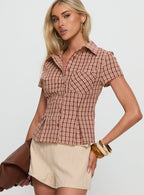Women's Alma Mater Top Red Check
