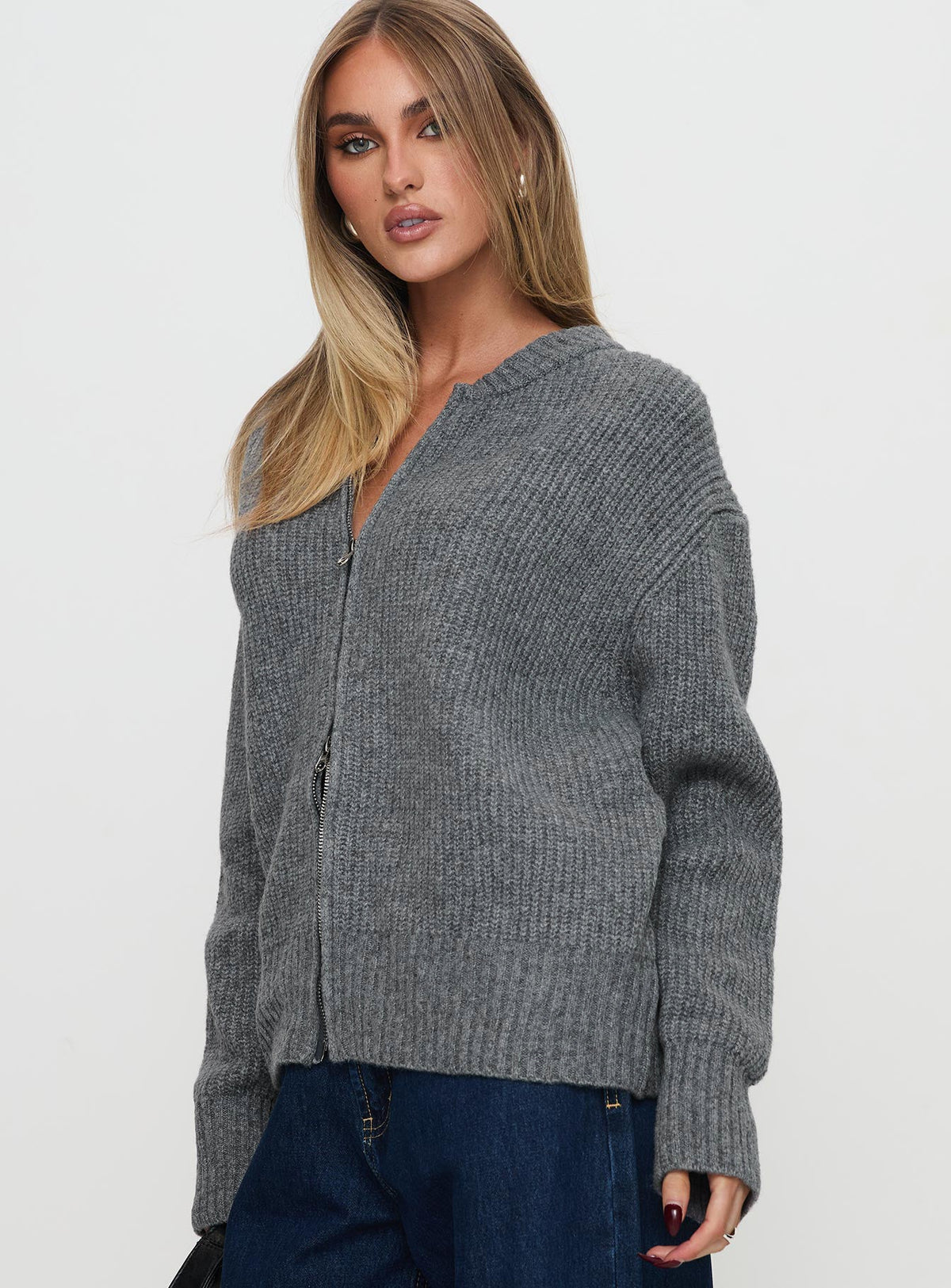 Women's Lexene Zip Through Jumper Grey — Sweater