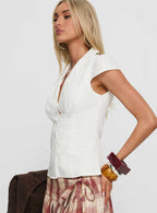 Women's Ellis Island Collared Top White