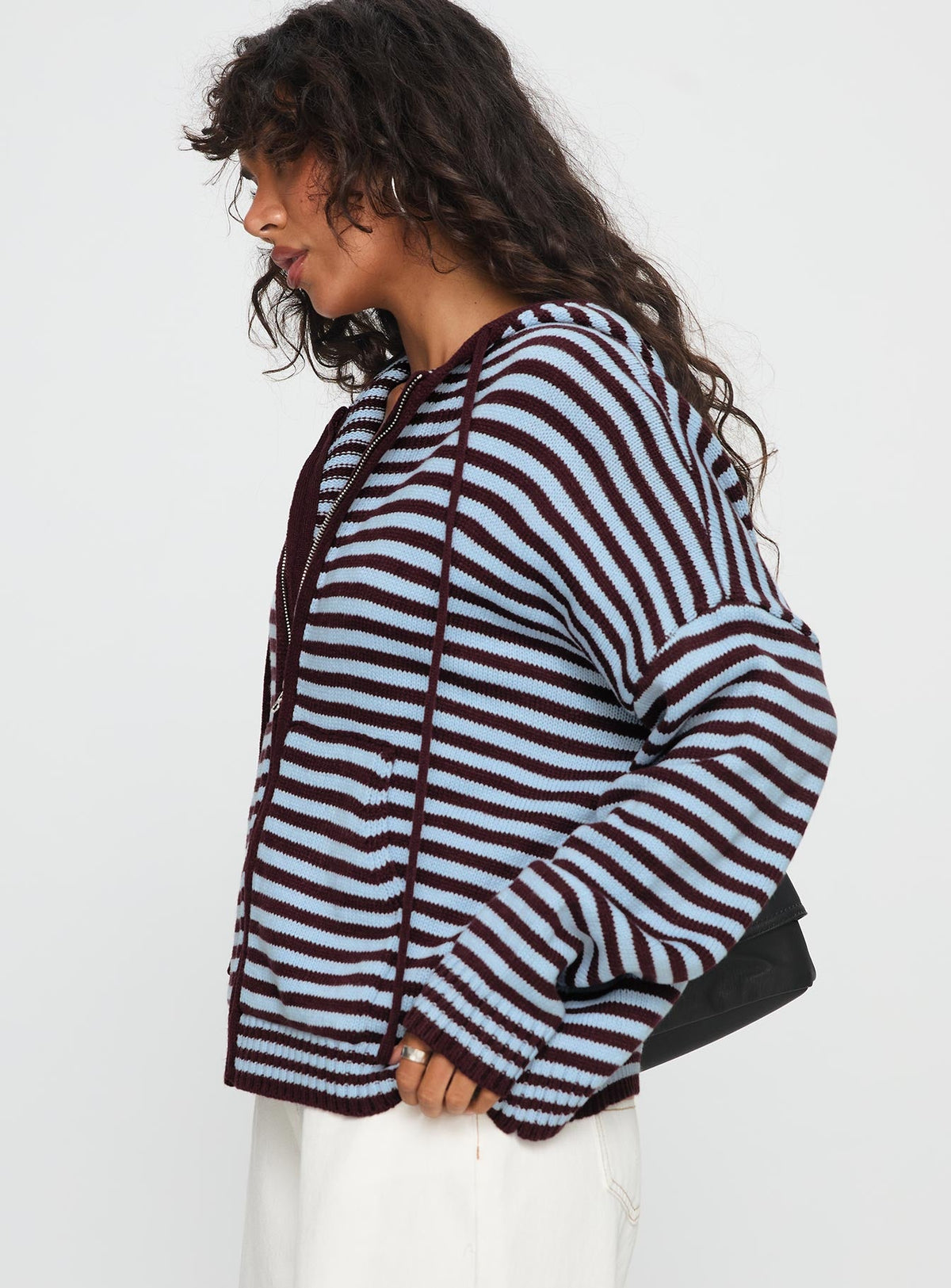 Women's Brienna Zip Jacket Burgundy / Blue Stripe — Sweater