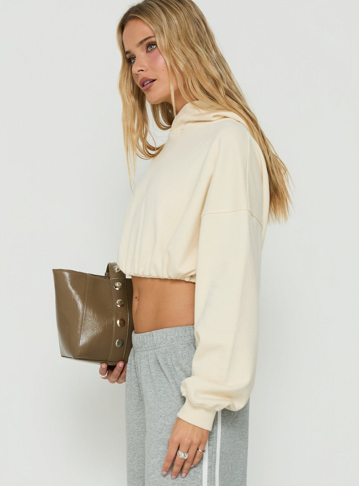 Women's Mayse Bubble Hem Cropped Hoodie Cream — Sweater