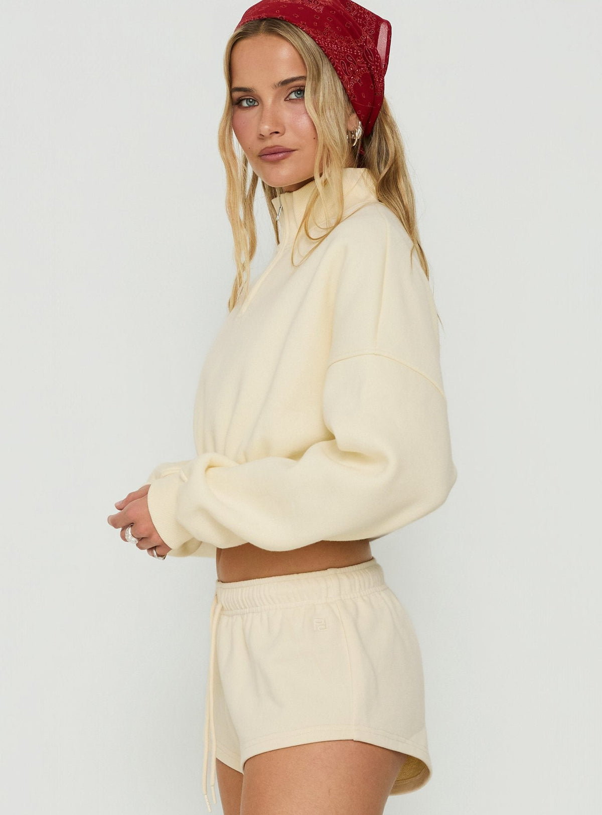 Women's Astridd 3/4 Zip Cropped Jumper Cream — Sweater