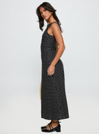 Women's Voyager Linen Blend Midi Dress Black Polka — Dress