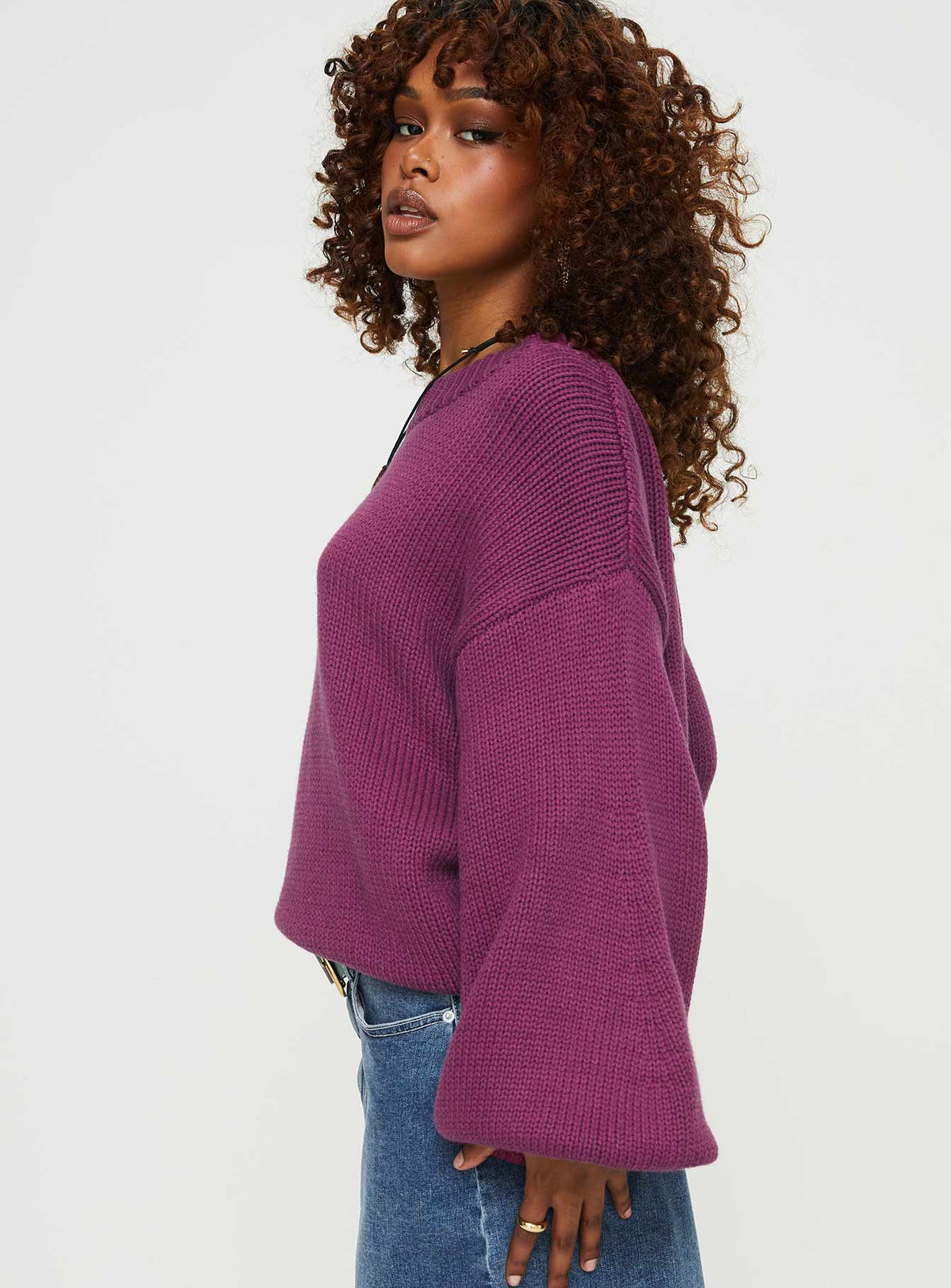 Women's Harmony Balloon Sleeve Knit Sweater Burgundy