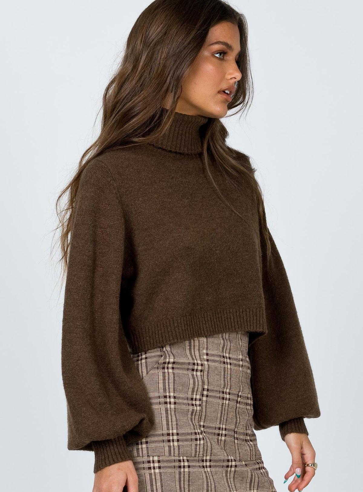Women's Zahara Cropped Turtleneck Sweater Brown