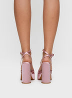Women's Everlasting Satin Platform Heels Baby Pink