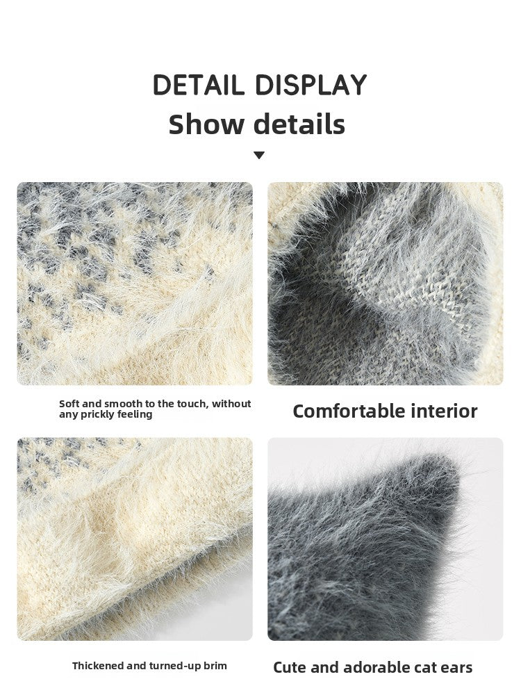 Plush Cat-Ear Knit Beanie