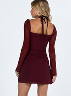 Women's Dyer Sheer Sleeve Mini Dress Burgundy — Dress