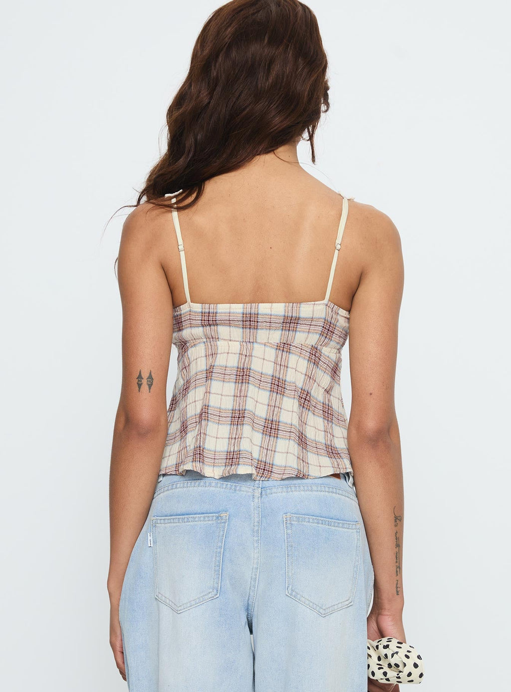 Women's Pretty It Up Tie Detail Top Beige Check