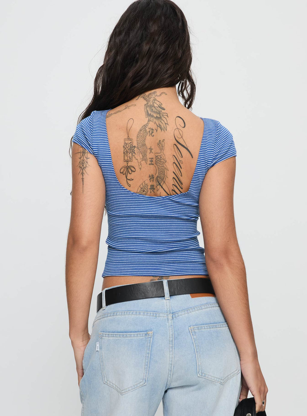 Women's Nyren Low Back Boatneck Top Blue Stripe