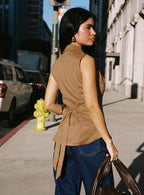 Women's Oh So Retro Faux Suede Vest Beige — Top