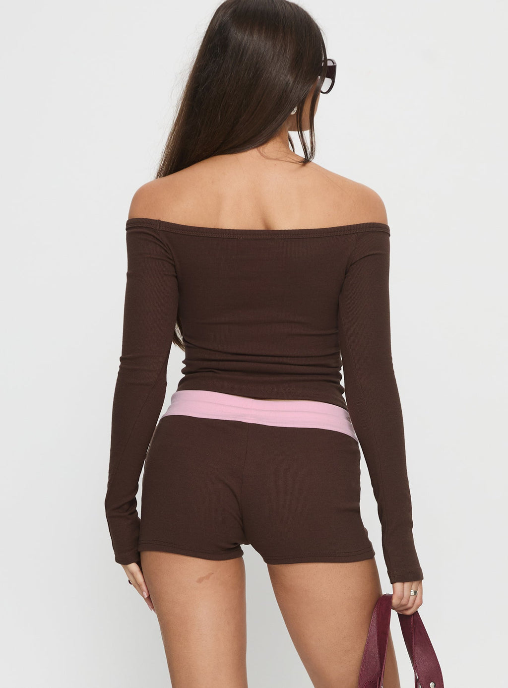 Women's Baseline Rib Micro Shorts Brown / Pink