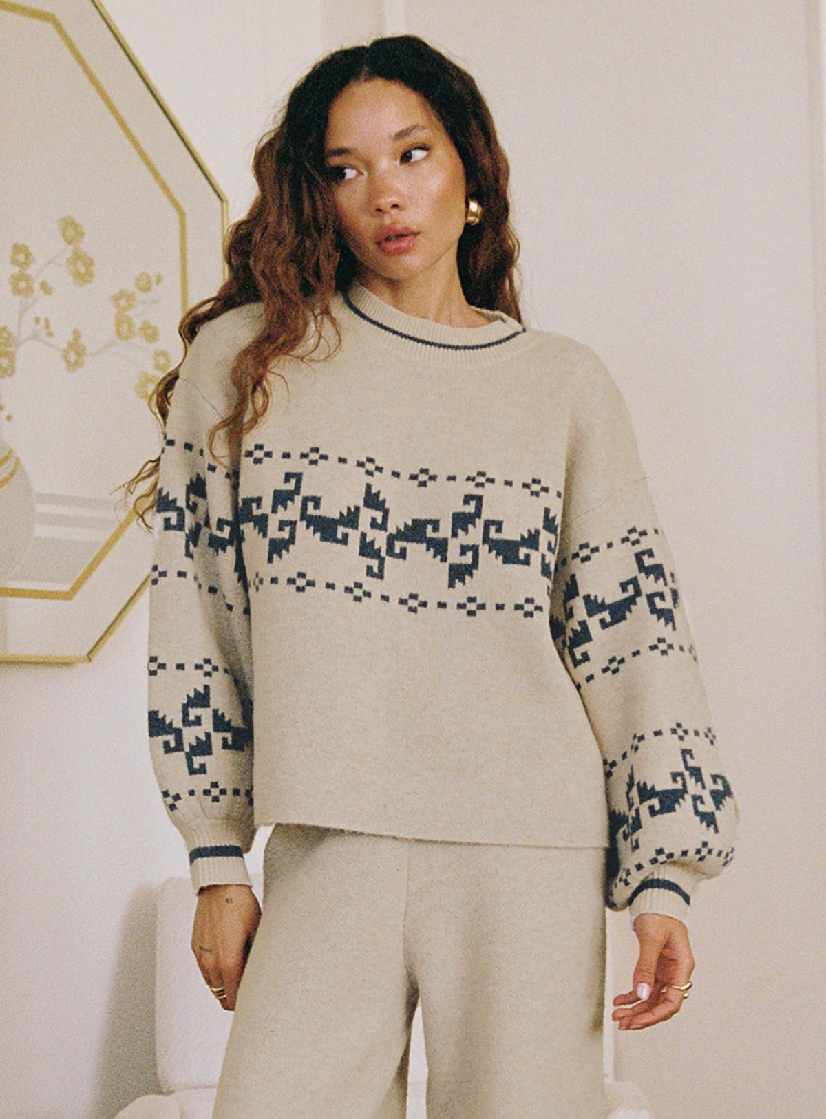 Women's Alpine Sweater Cream / Blue
