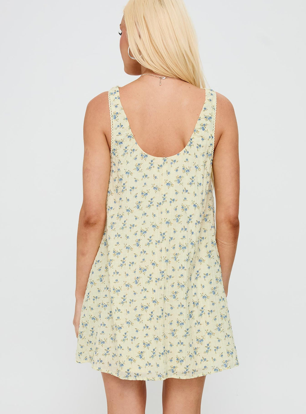 Women's Antiquity Swing Mini Dress Yellow / Blue Floral — Dress