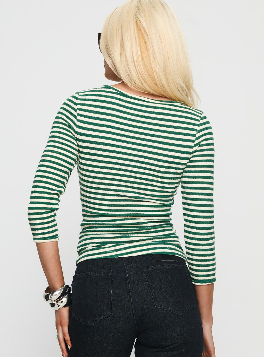 Women's Missouri 3/4 Sleeve Textured Top Green Stripe