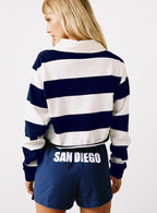 Women's USD Rugby Polo Navy / White — Top