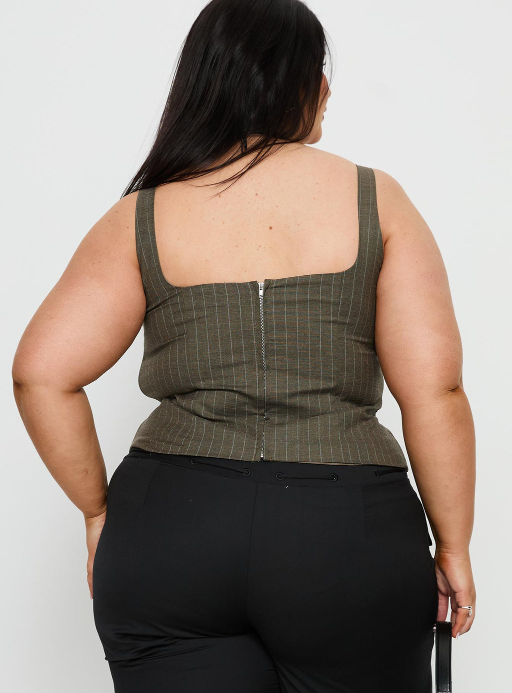 Women's Nylen Tailored Suiting Top Brown Pinstripe Curve