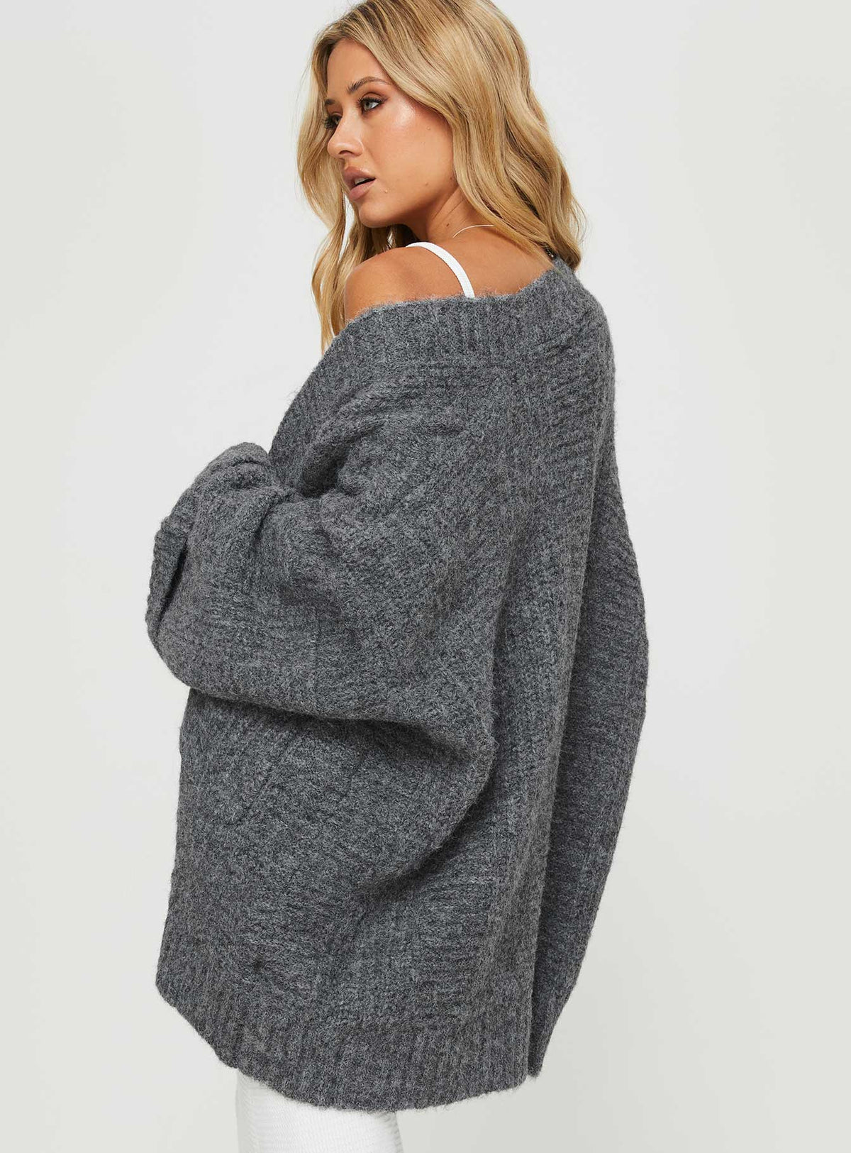 Women's Paisleigh Cable Knit Cardigan Charcoal — Sweater