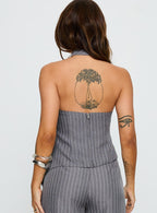 Women's Uvelia Tie Detail Top Grey Pinstripe