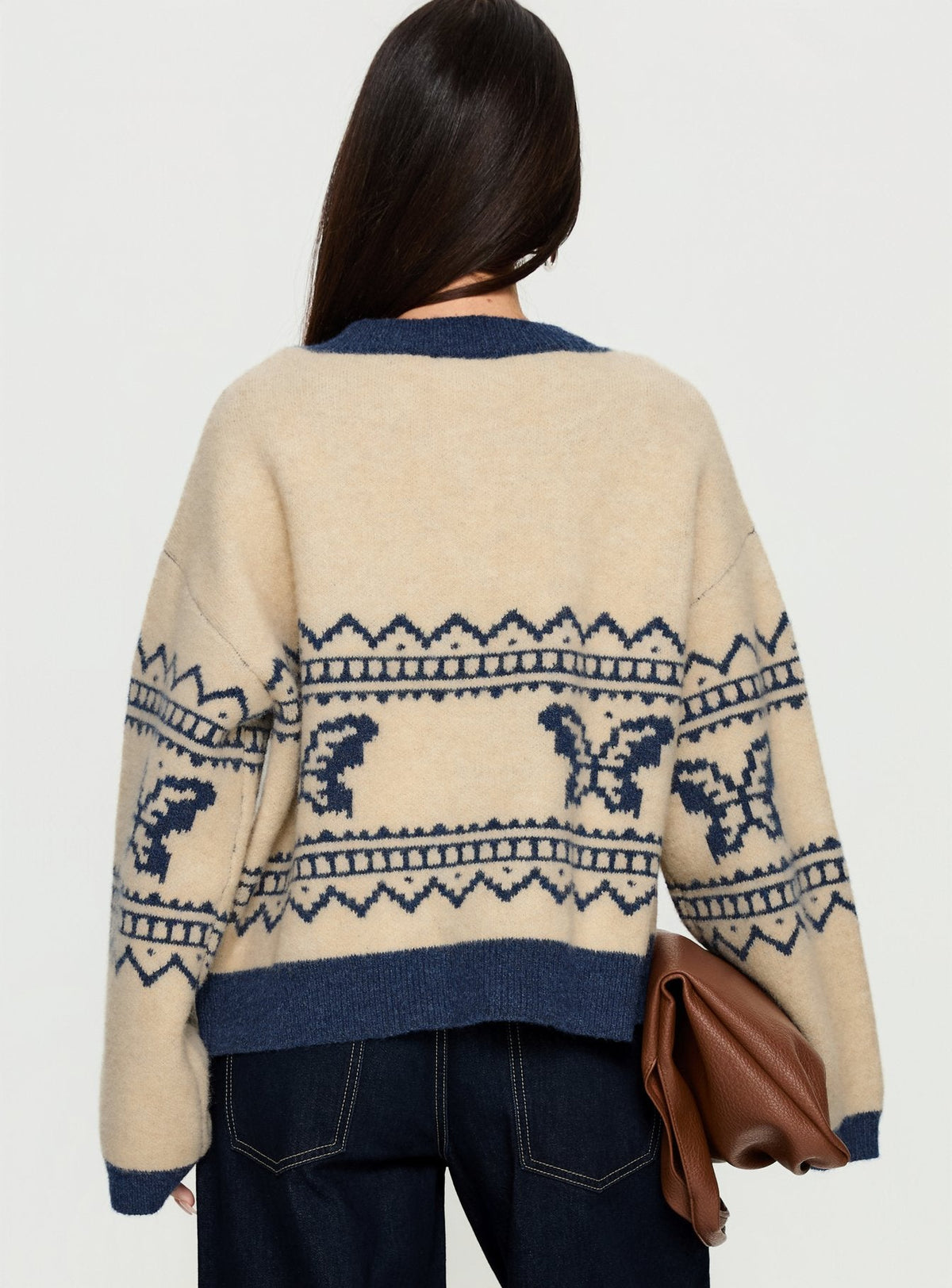 Women's Wynoni Alpine Knit Cardigan Beige / Navy — Sweater