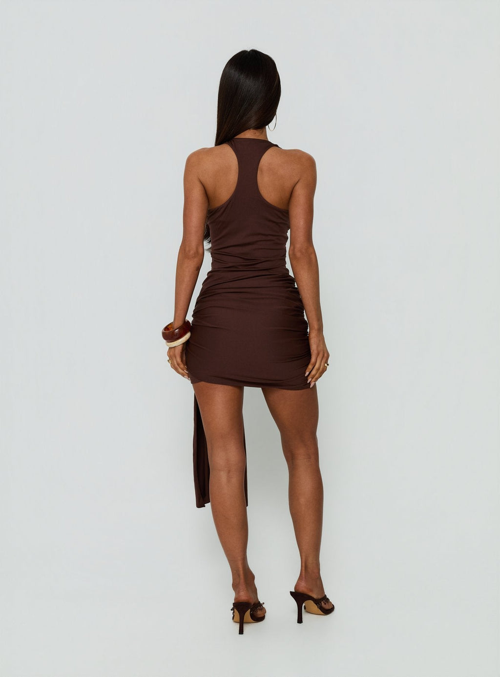 Women's Elvara Ruched Scarf Mini Dress Chocolate — Dress