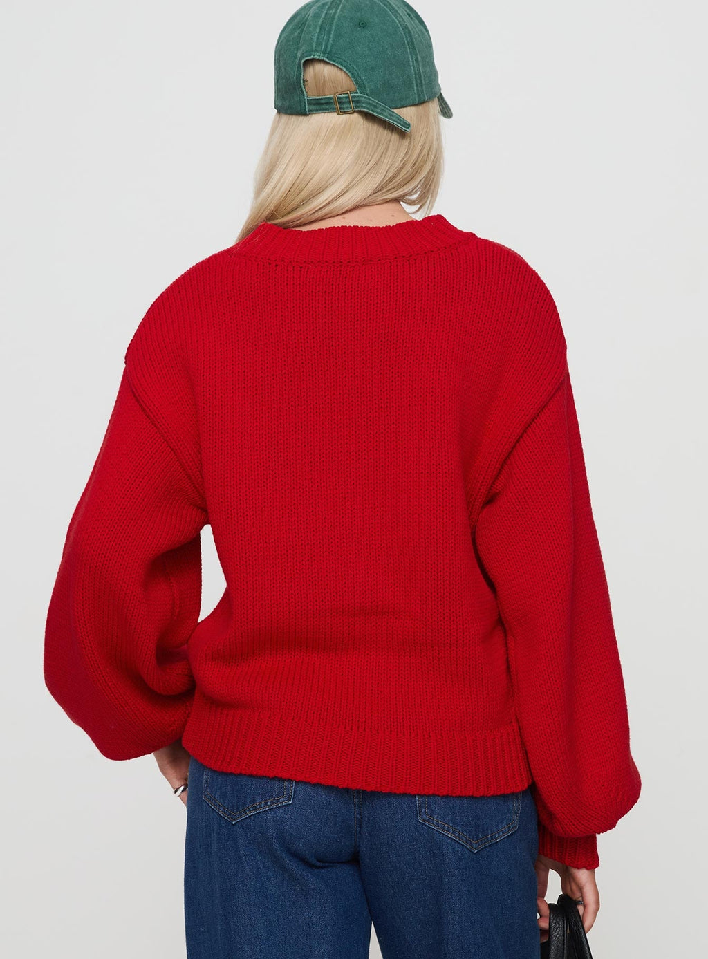 Women's Harmony Balloon Sleeve Knit Sweater Red