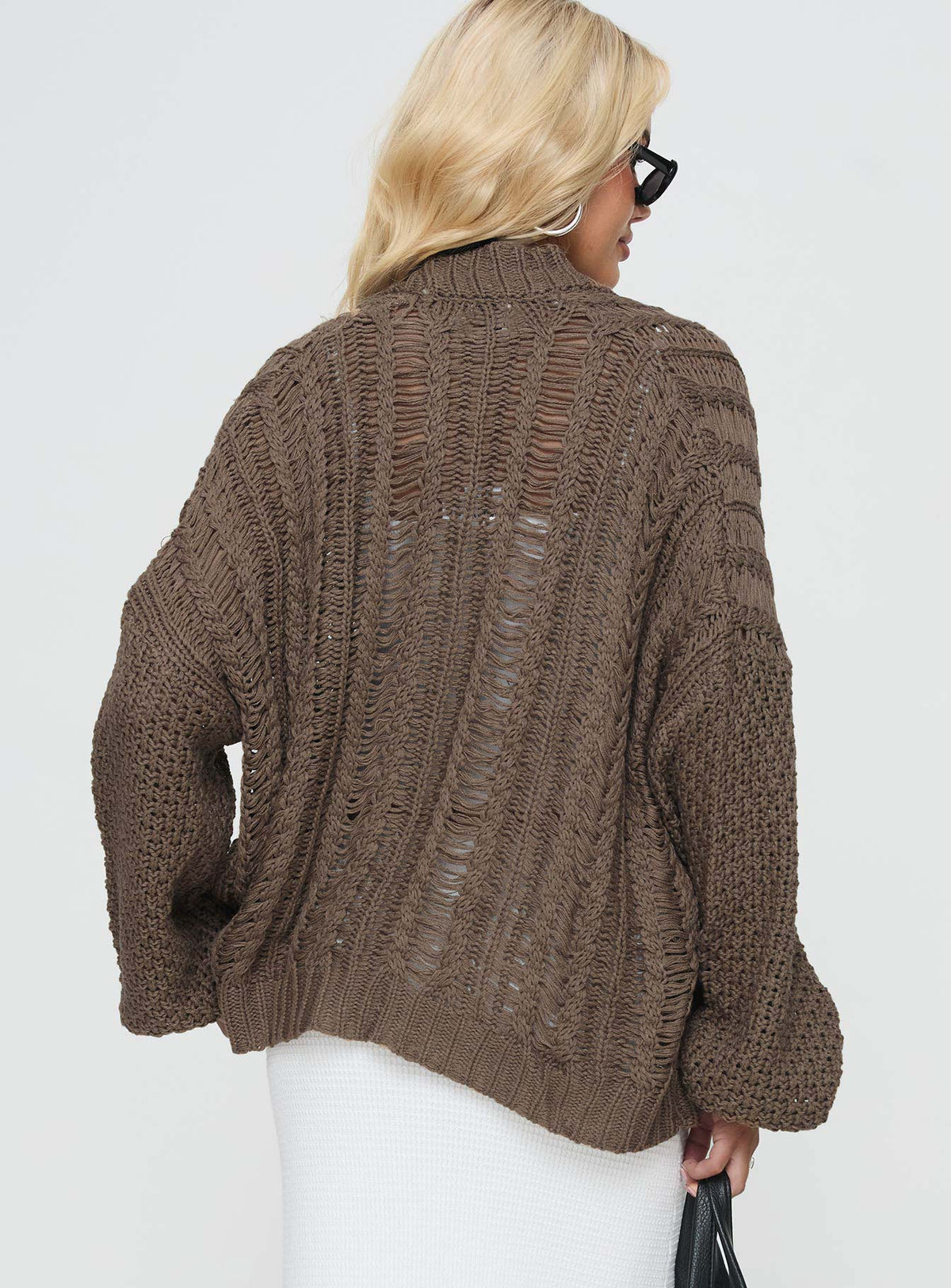 Women's Abner Cable Cardigan Brown — Sweater