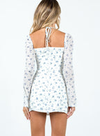 Women's Dyer Sheer Sleeve Mini Dress White Floral — Dress